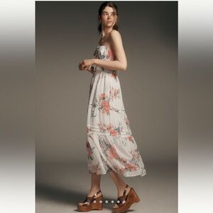 Anthropologie Somerset Chiffon Strapless Floral Midi Dress XSmall NWT SOLD OUT